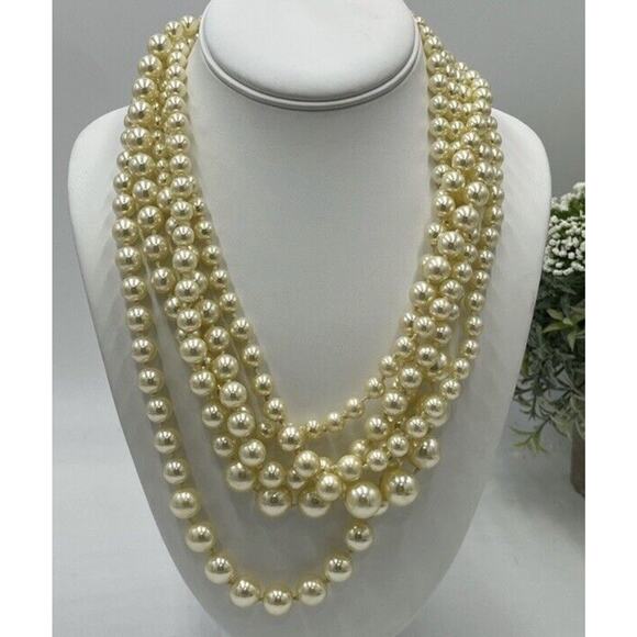 J. Crew Vintage Signed Five Multi-strand Off White Faux Pearl Necklace - Picture 1 of 13